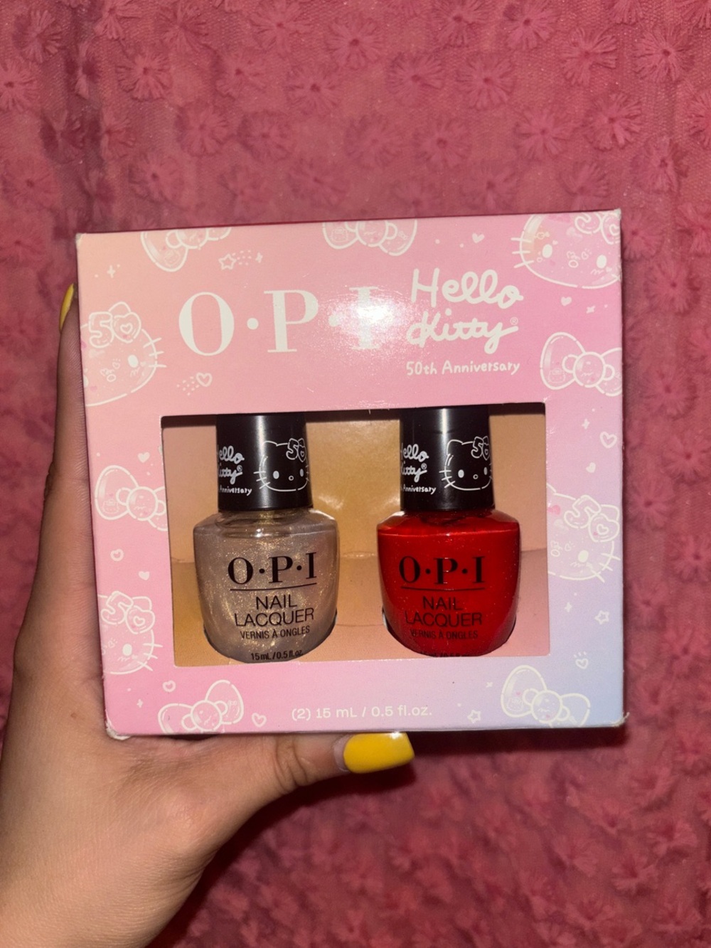 OPI Hello Kitty Nail Lacquer Duo - Gold Shimmer & Classic Red
